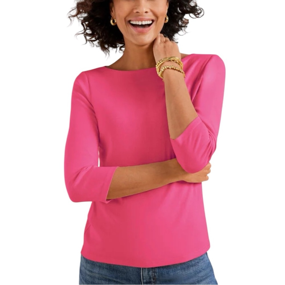 Talbots The Talbots Tee Pink Pima Cotton 3/4 Sleeves Knit Womens Large Petite